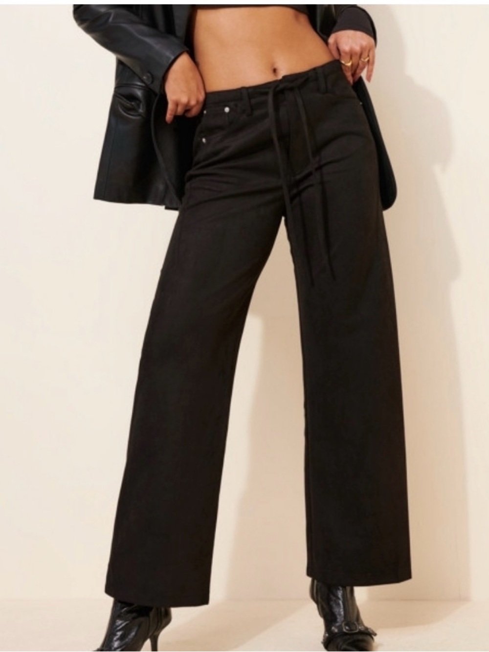 Lioness Black Wide-Leg Drawstring Super Soft Trouser